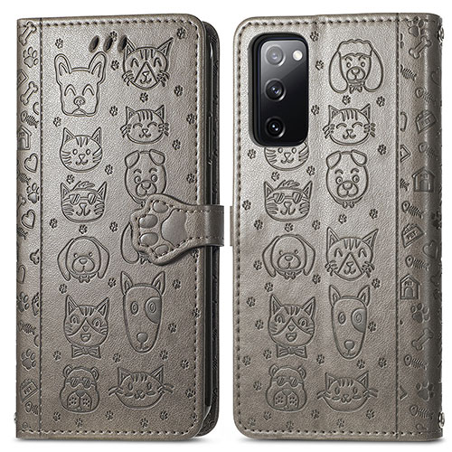 Leather Case Stands Fashionable Pattern Flip Cover Holder S03D for Samsung Galaxy S20 FE 5G Gray