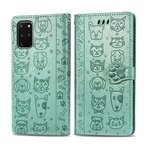 Leather Case Stands Fashionable Pattern Flip Cover Holder S03D for Samsung Galaxy S20 Plus Green