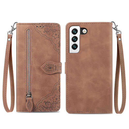 Leather Case Stands Fashionable Pattern Flip Cover Holder S03D for Samsung Galaxy S21 Plus 5G Brown