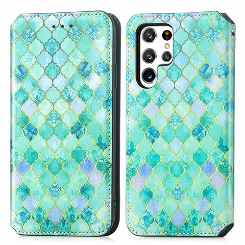 Leather Case Stands Fashionable Pattern Flip Cover Holder S03D for Samsung Galaxy S24 Ultra 5G Green