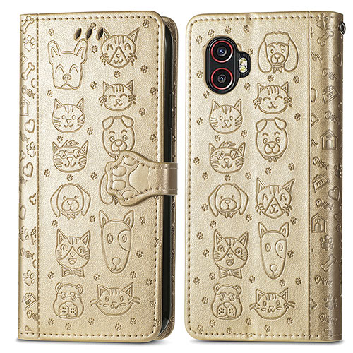 Leather Case Stands Fashionable Pattern Flip Cover Holder S03D for Samsung Galaxy XCover 6 Pro 5G Gold