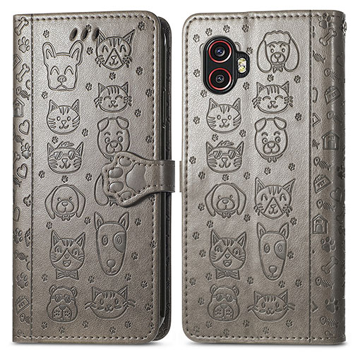 Leather Case Stands Fashionable Pattern Flip Cover Holder S03D for Samsung Galaxy XCover 6 Pro 5G Gray