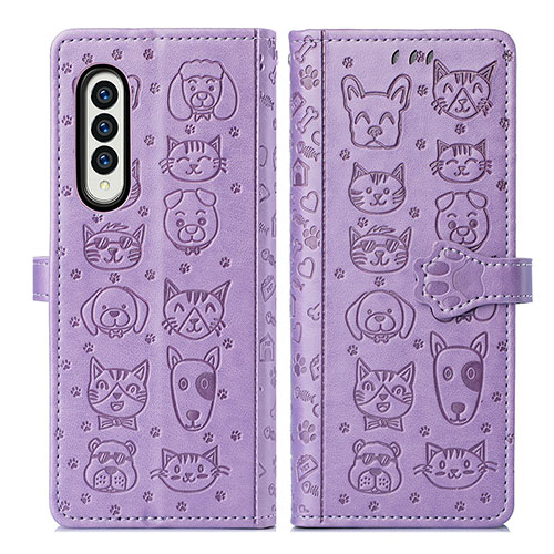 Leather Case Stands Fashionable Pattern Flip Cover Holder S03D for Samsung Galaxy Z Fold3 5G Purple