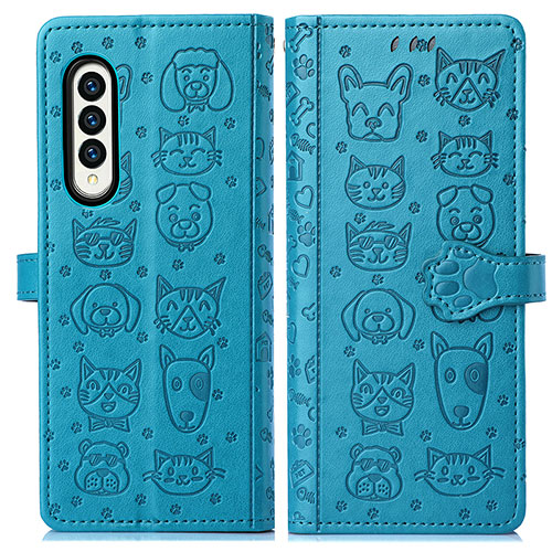 Leather Case Stands Fashionable Pattern Flip Cover Holder S03D for Samsung Galaxy Z Fold4 5G Blue