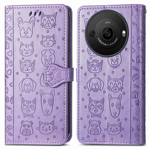 Leather Case Stands Fashionable Pattern Flip Cover Holder S03D for Sharp Aquos R8 Pro Purple