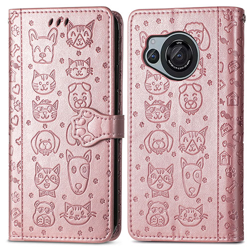 Leather Case Stands Fashionable Pattern Flip Cover Holder S03D for Sharp Aquos R8 Rose Gold