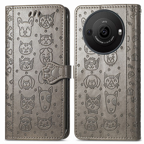 Leather Case Stands Fashionable Pattern Flip Cover Holder S03D for Sharp Aquos R8s Pro Gray