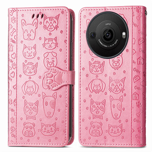 Leather Case Stands Fashionable Pattern Flip Cover Holder S03D for Sharp Aquos R8s Pro Pink