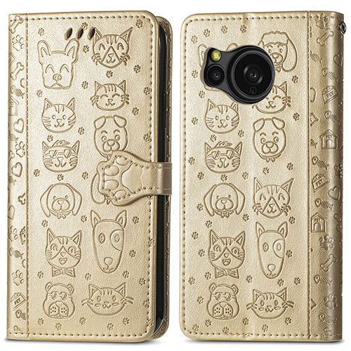 Leather Case Stands Fashionable Pattern Flip Cover Holder S03D for Sharp Aquos Sense8 Gold