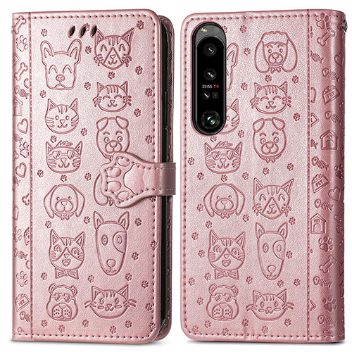 Leather Case Stands Fashionable Pattern Flip Cover Holder S03D for Sony Xperia 1 IV Rose Gold