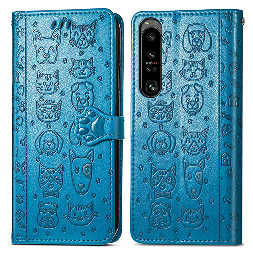 Leather Case Stands Fashionable Pattern Flip Cover Holder S03D for Sony Xperia 1 IV SO-51C Blue