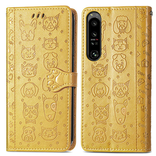 Leather Case Stands Fashionable Pattern Flip Cover Holder S03D for Sony Xperia 1 IV SO-51C Yellow