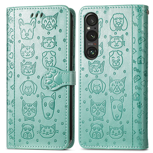 Leather Case Stands Fashionable Pattern Flip Cover Holder S03D for Sony Xperia 1 V Green