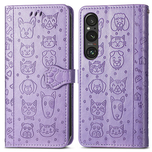 Leather Case Stands Fashionable Pattern Flip Cover Holder S03D for Sony Xperia 1 V Purple