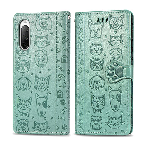 Leather Case Stands Fashionable Pattern Flip Cover Holder S03D for Sony Xperia 10 II Green