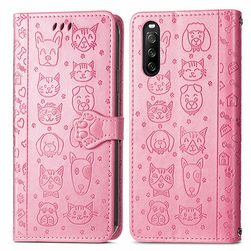 Leather Case Stands Fashionable Pattern Flip Cover Holder S03D for Sony Xperia 10 III Lite Pink