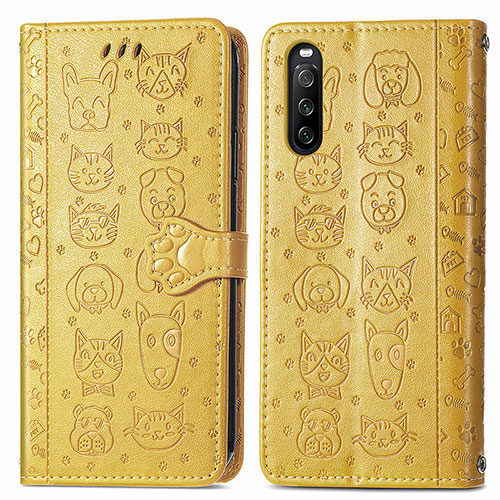 Leather Case Stands Fashionable Pattern Flip Cover Holder S03D for Sony Xperia 10 III Lite Yellow