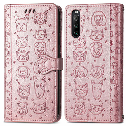 Leather Case Stands Fashionable Pattern Flip Cover Holder S03D for Sony Xperia 10 III SOG04 Rose Gold