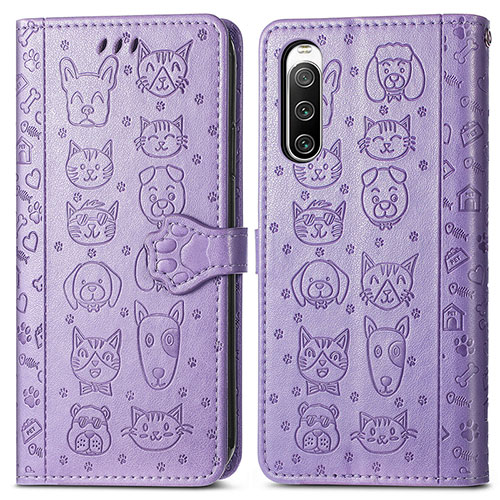 Leather Case Stands Fashionable Pattern Flip Cover Holder S03D for Sony Xperia 10 IV SO-52C Purple