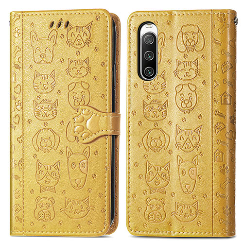 Leather Case Stands Fashionable Pattern Flip Cover Holder S03D for Sony Xperia 10 IV SO-52C Yellow