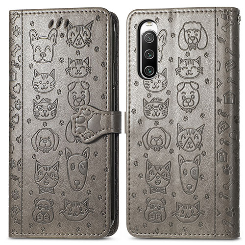 Leather Case Stands Fashionable Pattern Flip Cover Holder S03D for Sony Xperia 10 V Gray