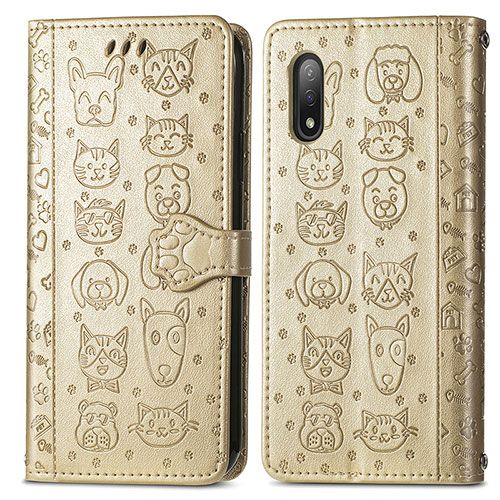 Leather Case Stands Fashionable Pattern Flip Cover Holder S03D for Sony Xperia Ace II Gold