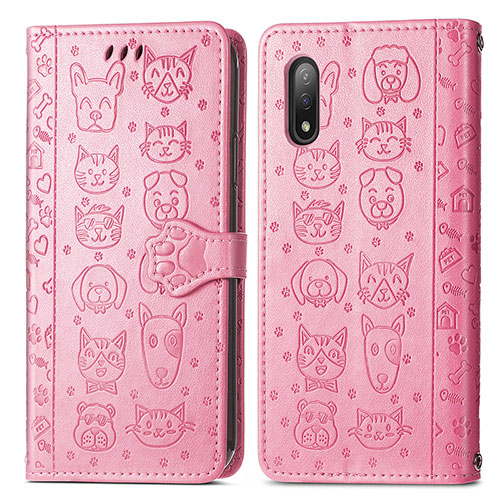 Leather Case Stands Fashionable Pattern Flip Cover Holder S03D for Sony Xperia Ace II Pink