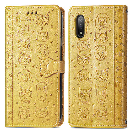 Leather Case Stands Fashionable Pattern Flip Cover Holder S03D for Sony Xperia Ace II Yellow