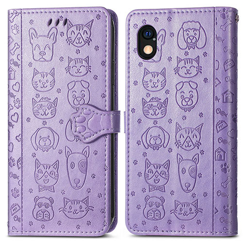 Leather Case Stands Fashionable Pattern Flip Cover Holder S03D for Sony Xperia Ace III Purple