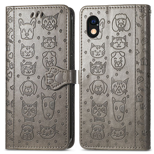 Leather Case Stands Fashionable Pattern Flip Cover Holder S03D for Sony Xperia Ace III SO-53C Gray