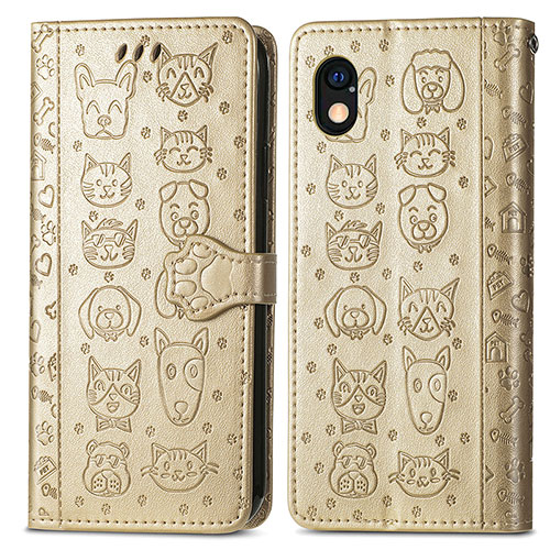 Leather Case Stands Fashionable Pattern Flip Cover Holder S03D for Sony Xperia Ace III SOG08 Gold