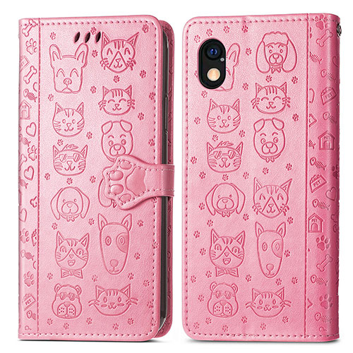 Leather Case Stands Fashionable Pattern Flip Cover Holder S03D for Sony Xperia Ace III SOG08 Pink