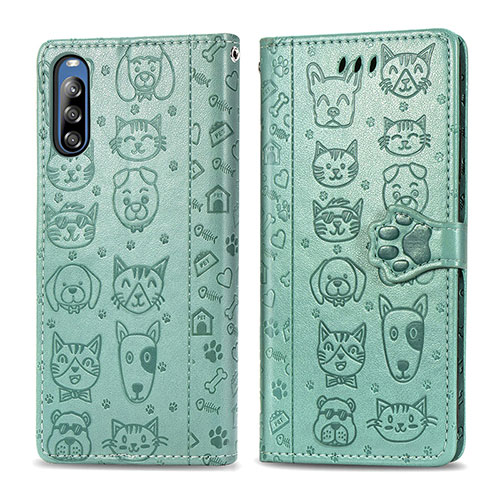 Leather Case Stands Fashionable Pattern Flip Cover Holder S03D for Sony Xperia L4 Green