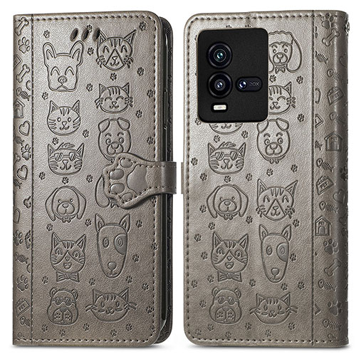 Leather Case Stands Fashionable Pattern Flip Cover Holder S03D for Vivo iQOO 9T 5G Gray