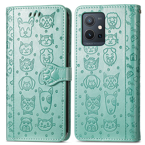 Leather Case Stands Fashionable Pattern Flip Cover Holder S03D for Vivo iQOO Z6 5G Green