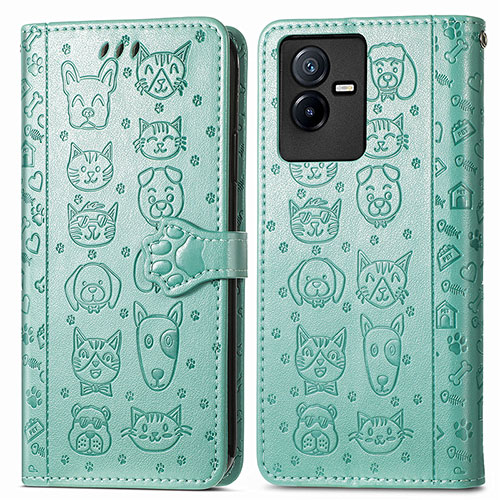 Leather Case Stands Fashionable Pattern Flip Cover Holder S03D for Vivo iQOO Z6x Green