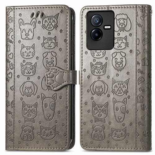 Leather Case Stands Fashionable Pattern Flip Cover Holder S03D for Vivo T2x 5G Gray