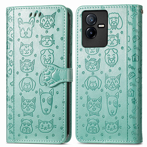 Leather Case Stands Fashionable Pattern Flip Cover Holder S03D for Vivo T2x 5G Green