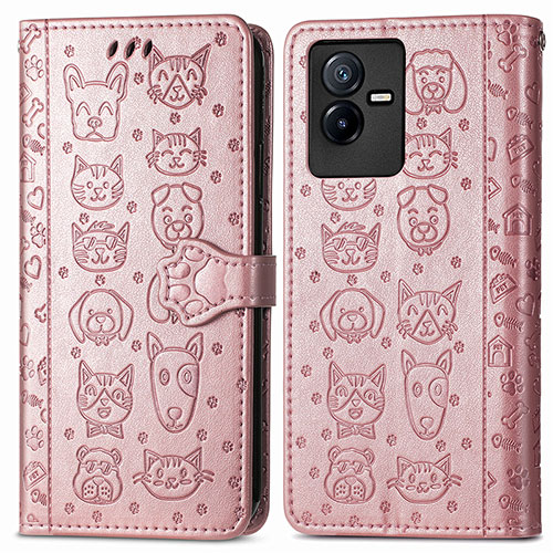 Leather Case Stands Fashionable Pattern Flip Cover Holder S03D for Vivo T2x 5G Rose Gold