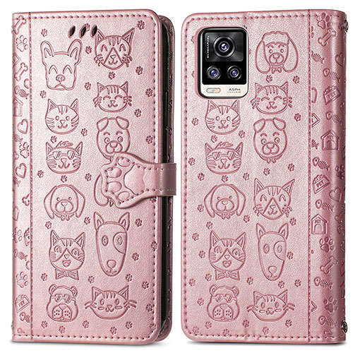 Leather Case Stands Fashionable Pattern Flip Cover Holder S03D for Vivo V20 (2021) Rose Gold