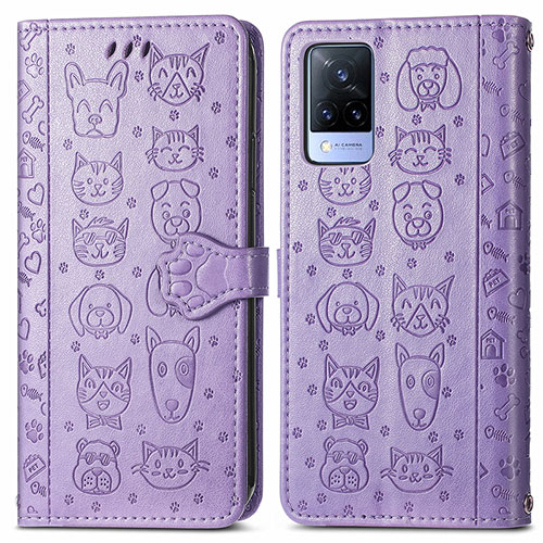 Leather Case Stands Fashionable Pattern Flip Cover Holder S03D for Vivo V21 5G Purple