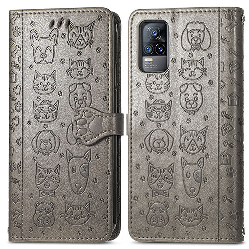 Leather Case Stands Fashionable Pattern Flip Cover Holder S03D for Vivo V21e 4G Gray