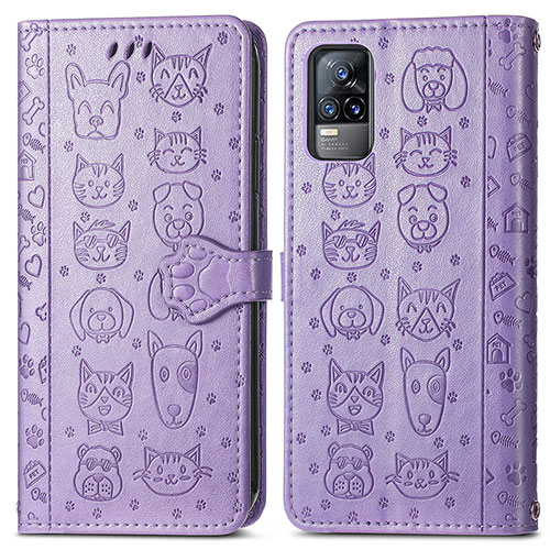 Leather Case Stands Fashionable Pattern Flip Cover Holder S03D for Vivo V21e 4G Purple