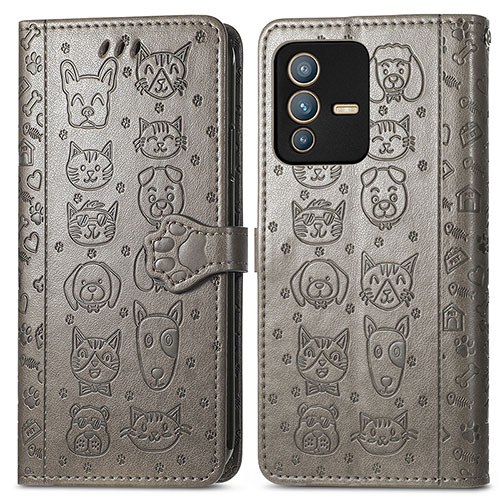 Leather Case Stands Fashionable Pattern Flip Cover Holder S03D for Vivo V23 5G Gray