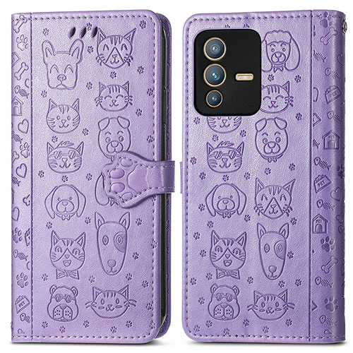 Leather Case Stands Fashionable Pattern Flip Cover Holder S03D for Vivo V23 5G Purple