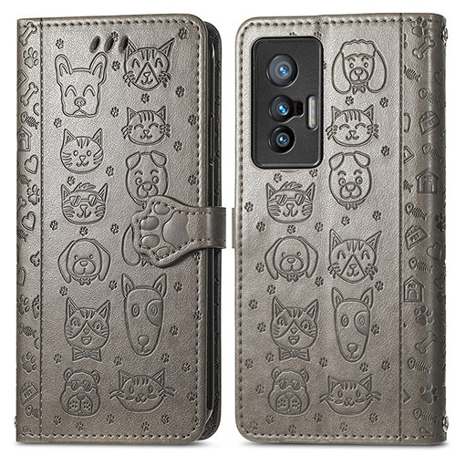 Leather Case Stands Fashionable Pattern Flip Cover Holder S03D for Vivo X70 5G Gray