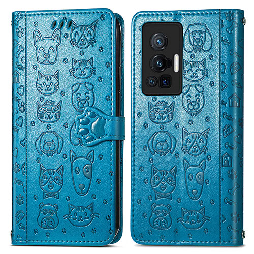 Leather Case Stands Fashionable Pattern Flip Cover Holder S03D for Vivo X70 Pro 5G Blue
