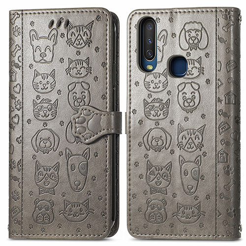 Leather Case Stands Fashionable Pattern Flip Cover Holder S03D for Vivo Y11 Gray