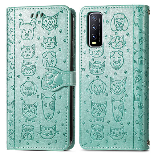 Leather Case Stands Fashionable Pattern Flip Cover Holder S03D for Vivo Y12G Green