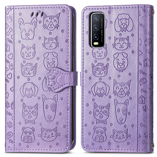 Leather Case Stands Fashionable Pattern Flip Cover Holder S03D for Vivo Y20s G Purple